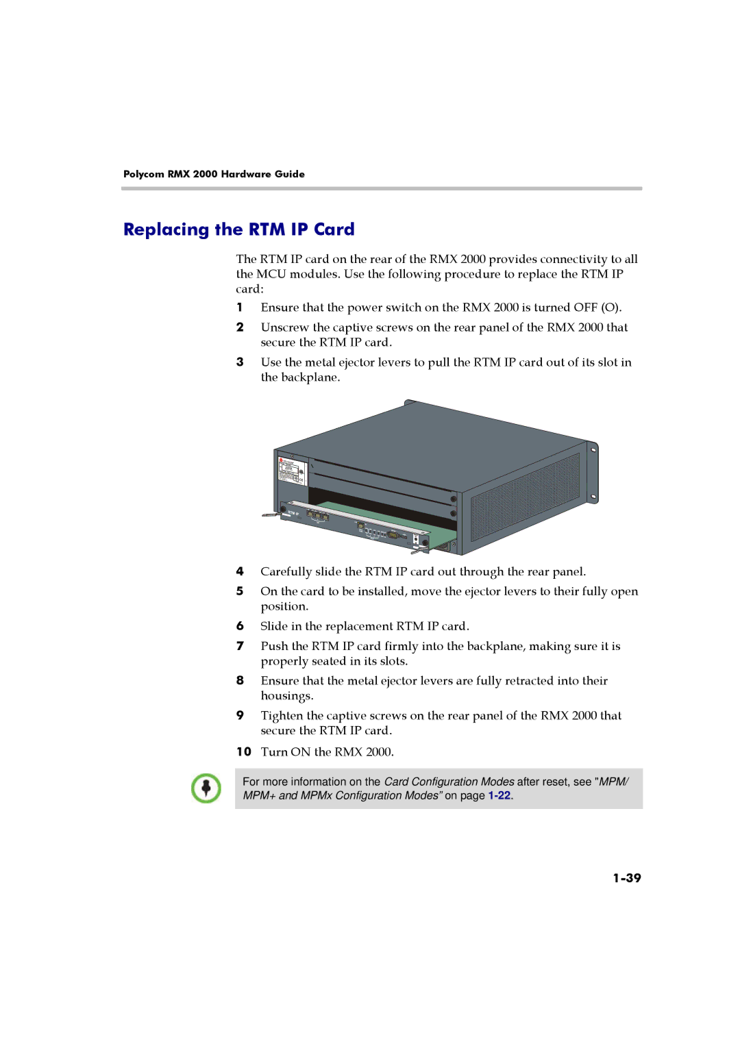 Polycom DOC2558A manual Replacing the RTM IP Card 