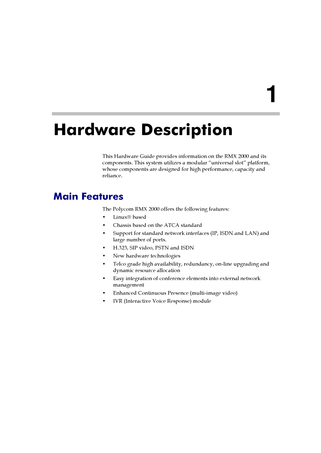 Polycom DOC2558A manual Hardware Description, Main Features 