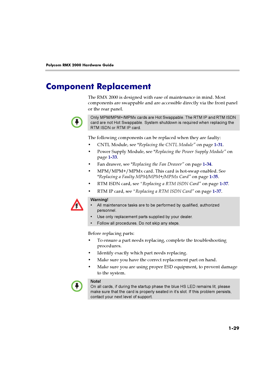 Polycom DOC2558B manual Component Replacement 