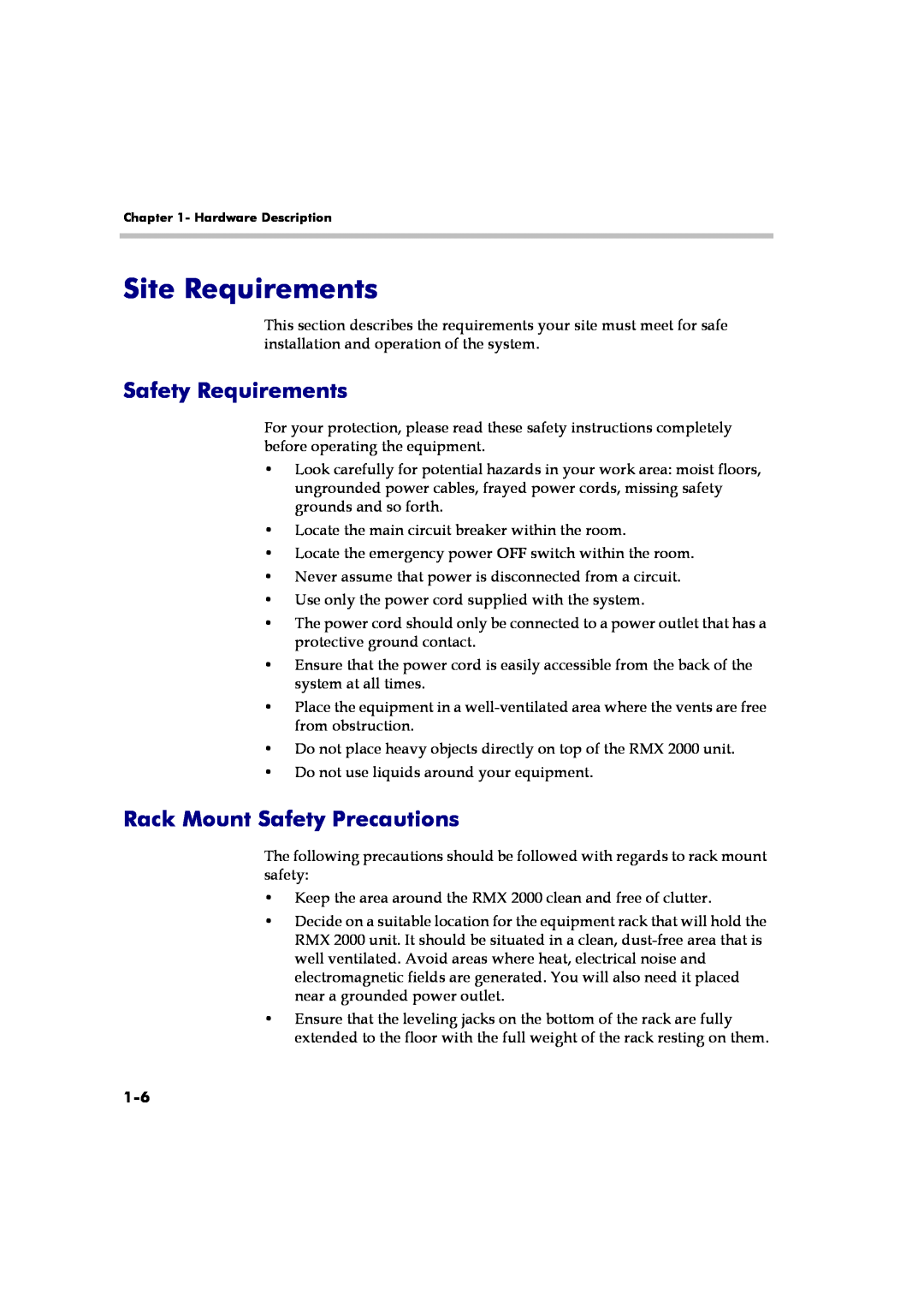 Polycom DOC2558B manual Site Requirements, Safety Requirements, Rack Mount Safety Precautions 