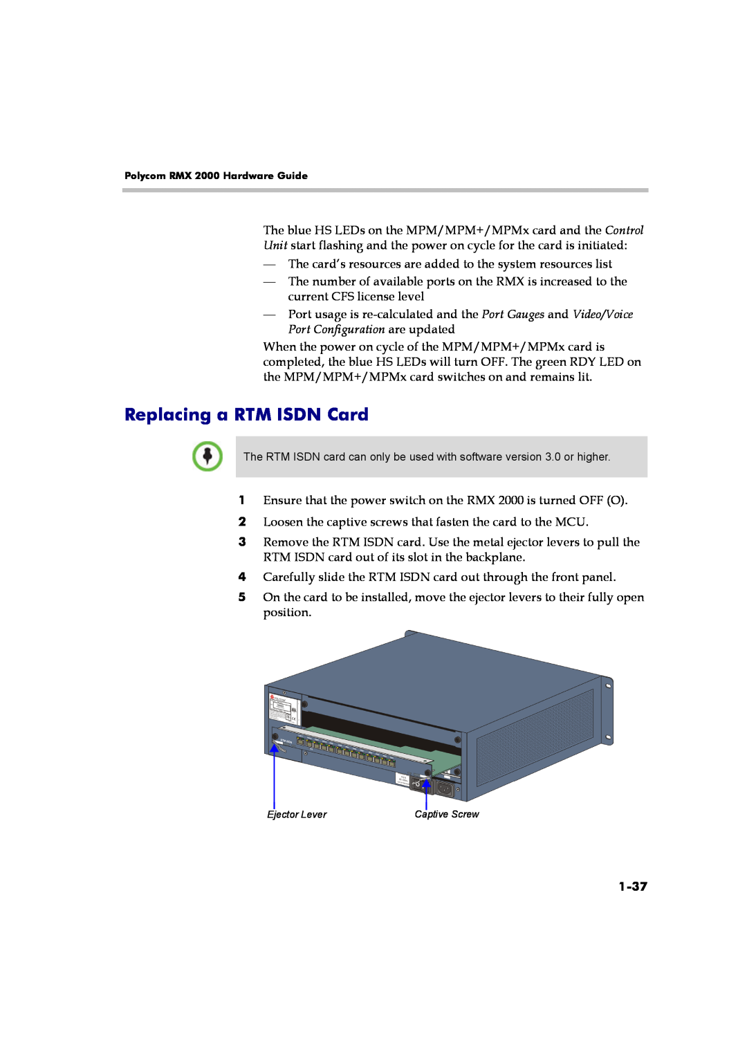 Polycom DOC2558B manual Replacing a RTM ISDN Card, 1-37 