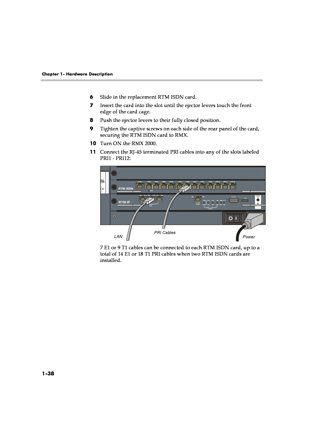 Polycom DOC2558B manual 1-38, Slide in the replacement RTM ISDN card 