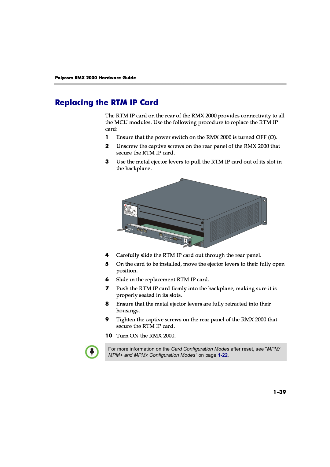 Polycom DOC2558B manual Replacing the RTM IP Card, 1-39 