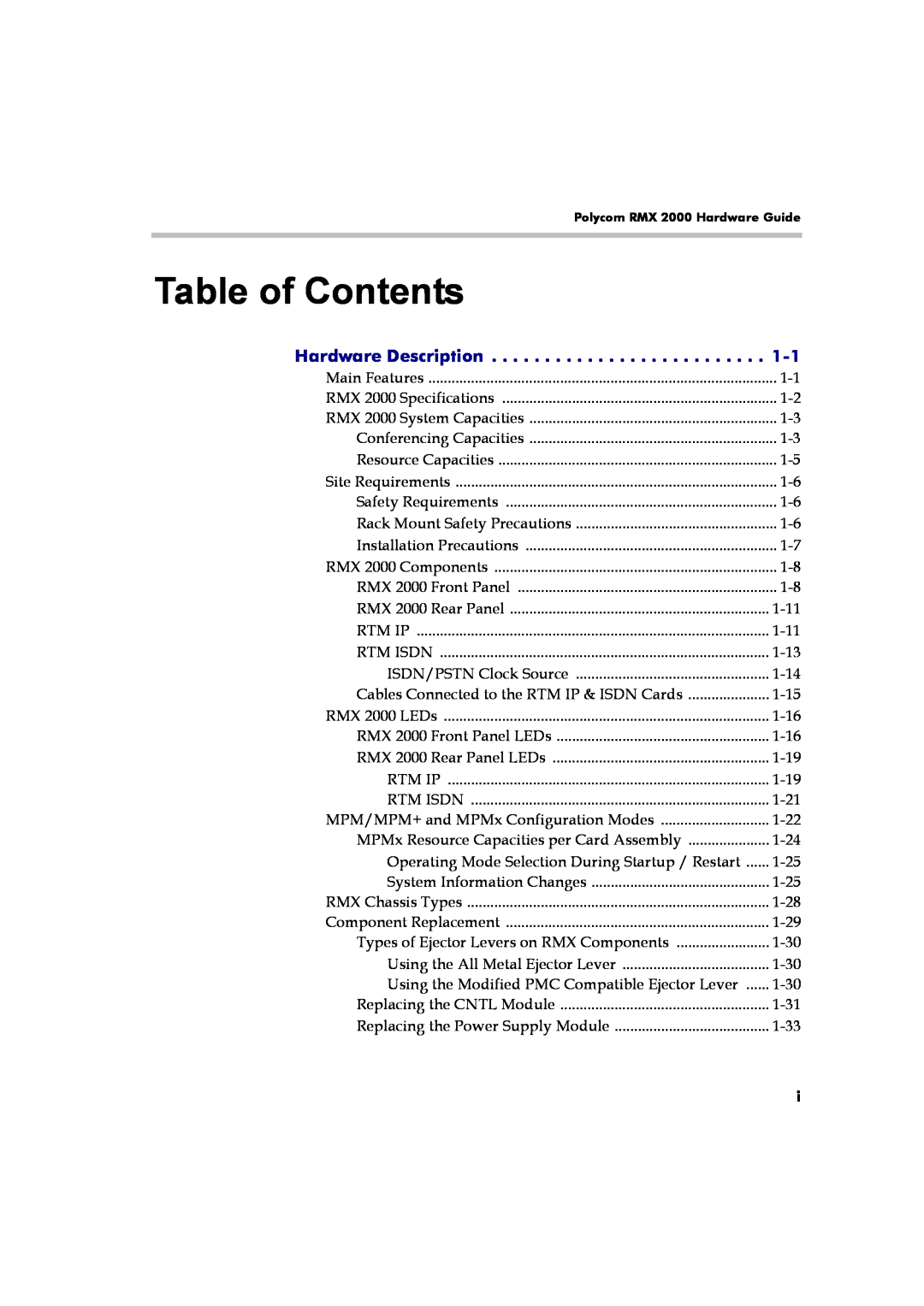 Polycom DOC2558B manual Table of Contents, Hardware Description 