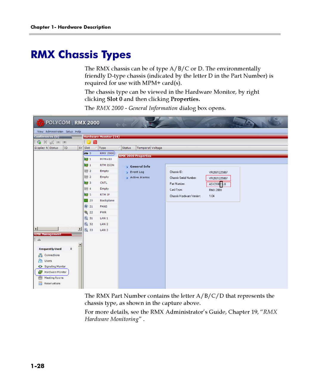 Polycom DOC2558C manual RMX Chassis Types, RMX 2000 General Information dialog box opens 