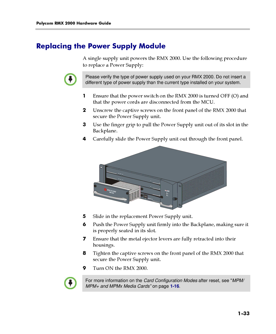 Polycom DOC2558C manual Replacing the Power Supply Module 