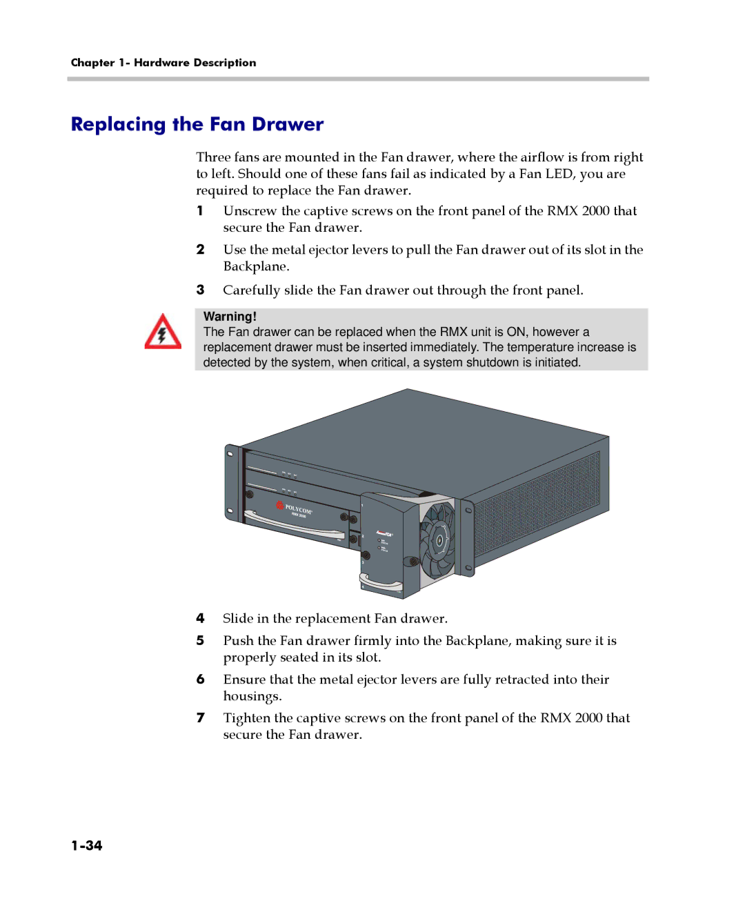 Polycom DOC2558C manual Replacing the Fan Drawer 