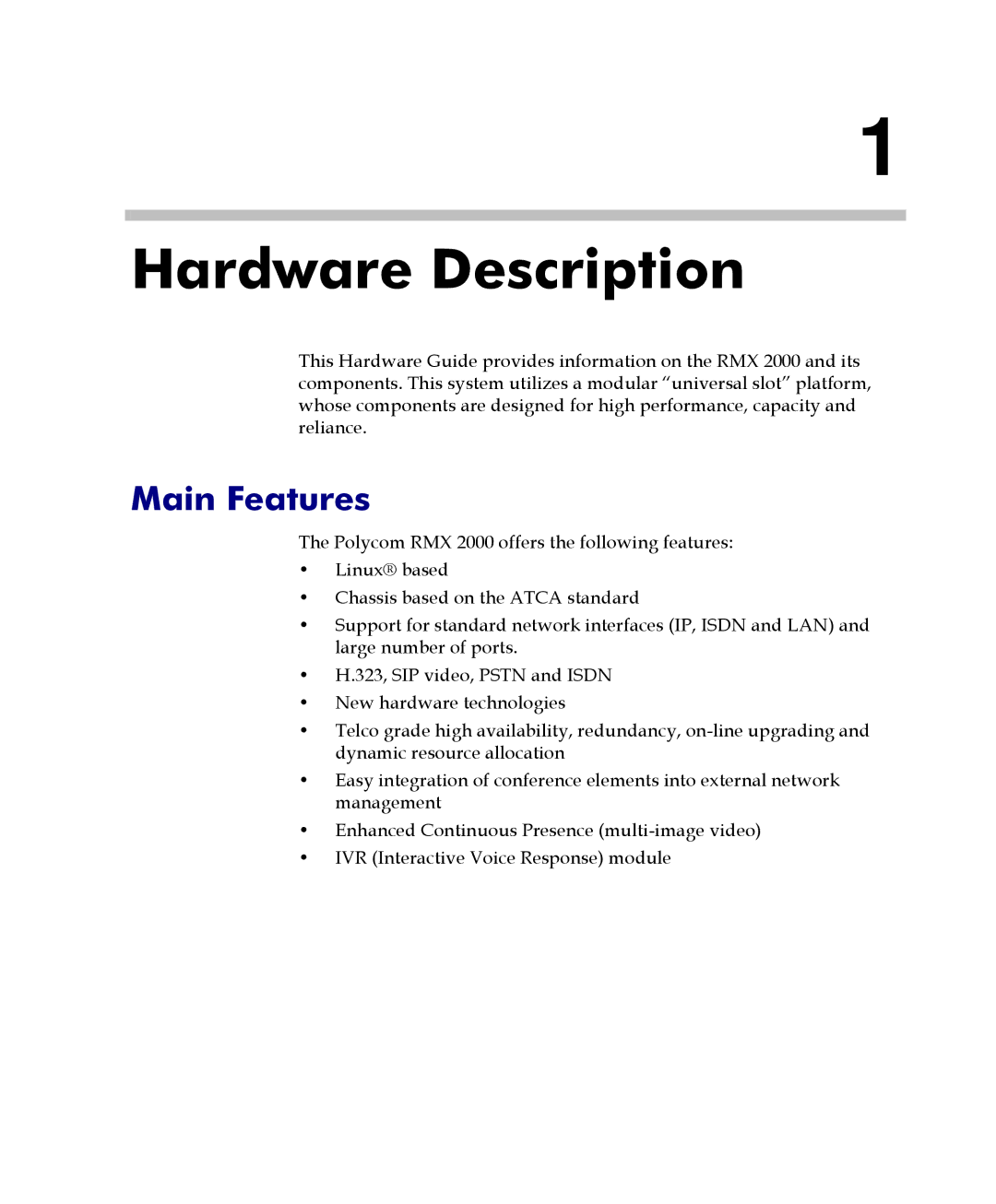 Polycom DOC2558C manual Hardware Description, Main Features 