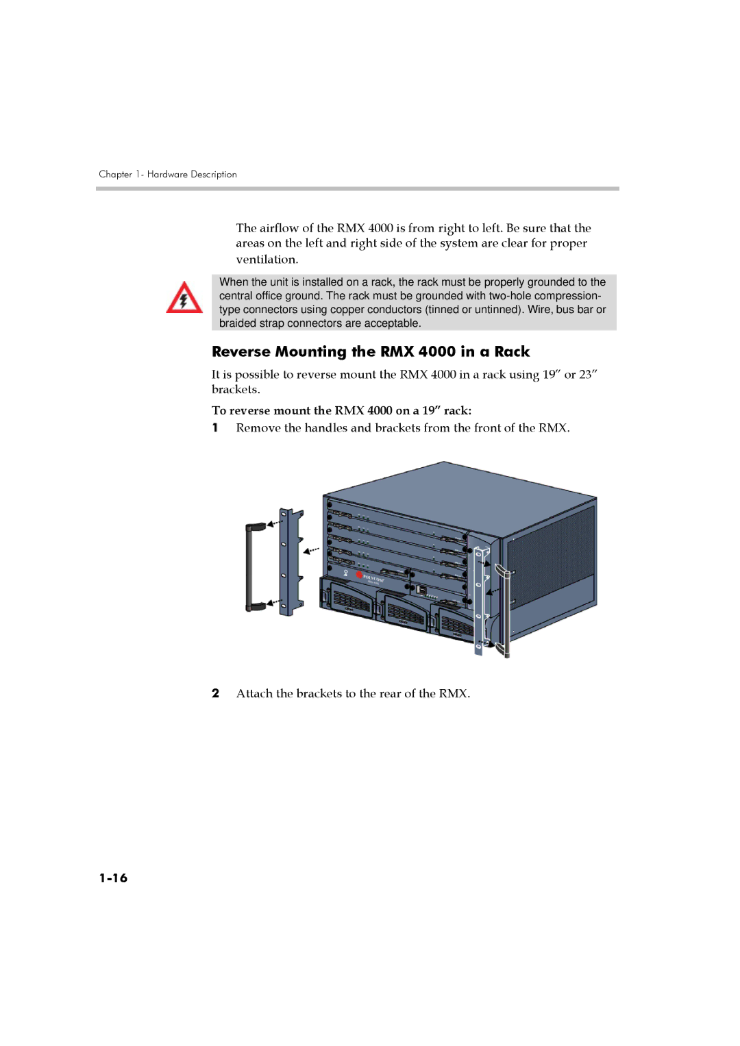 Polycom DOC2559A manual Reverse Mounting the RMX 4000 in a Rack, To reverse mount the RMX 4000 on a 19 rack 