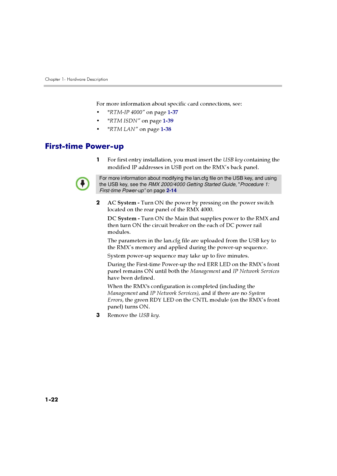 Polycom DOC2559A manual First-time Power-up 