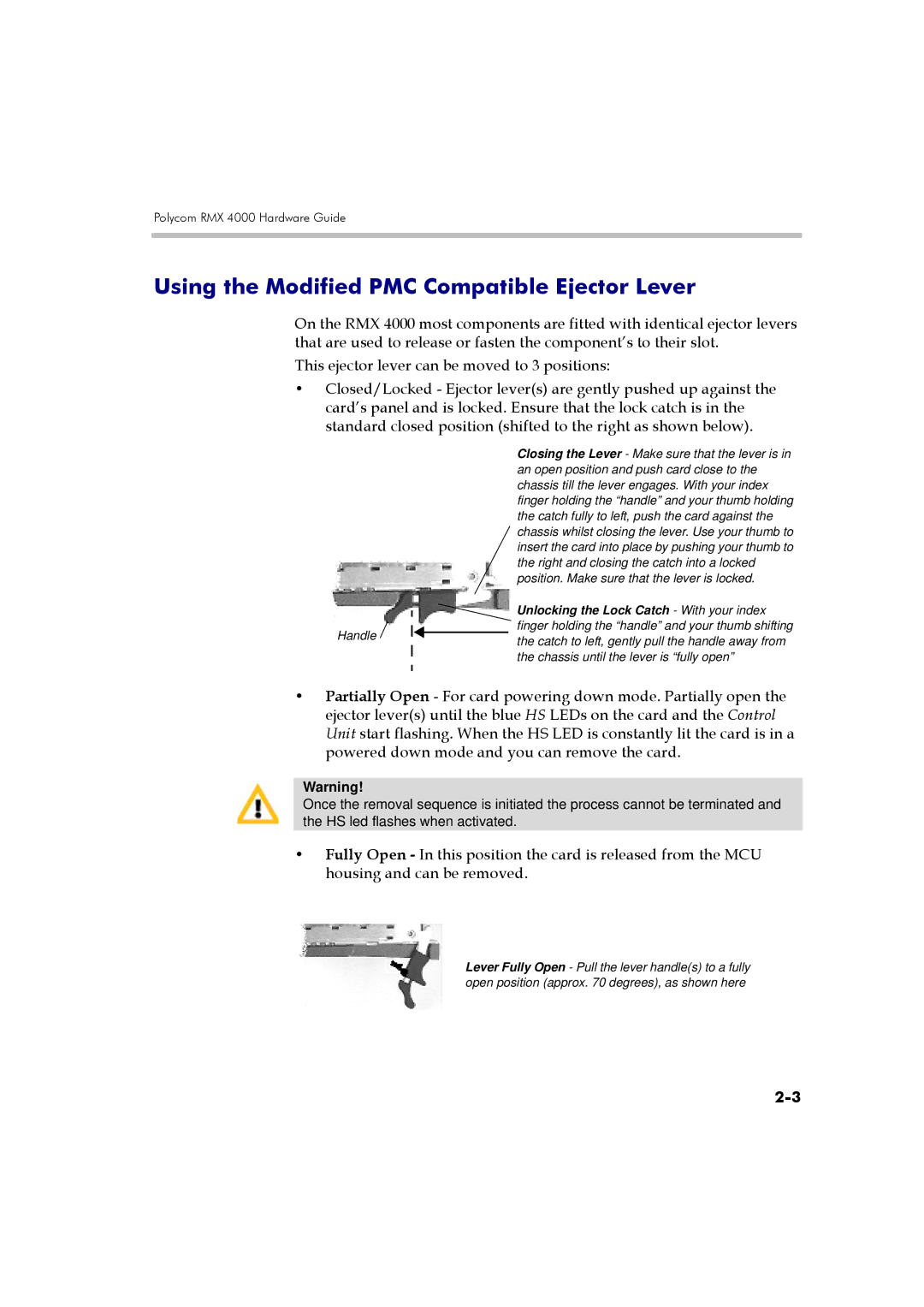 Polycom DOC2559A manual Using the Modified PMC Compatible Ejector Lever, Handle 