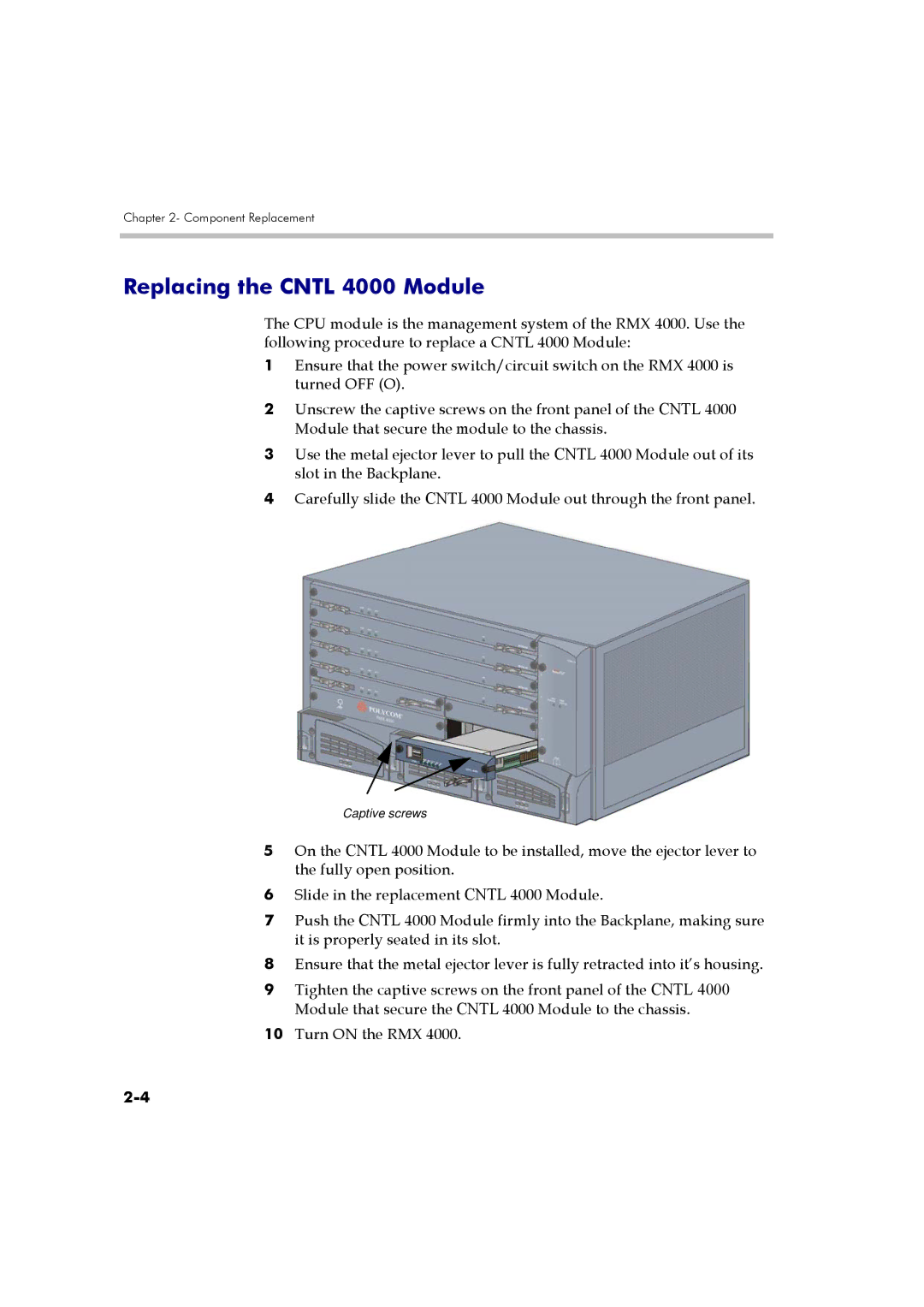 Polycom DOC2559A manual Replacing the Cntl 4000 Module 