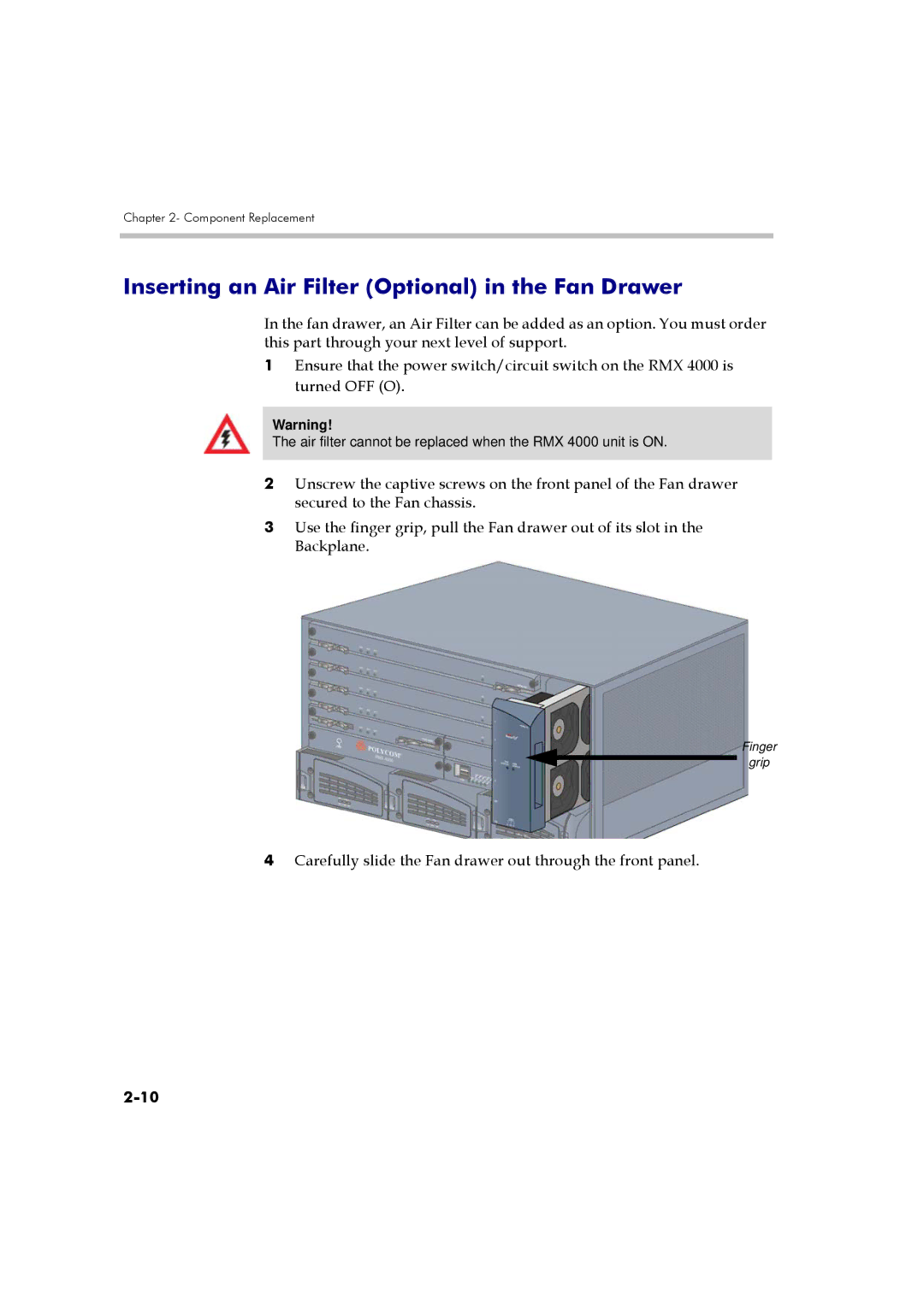 Polycom DOC2559A manual Inserting an Air Filter Optional in the Fan Drawer 