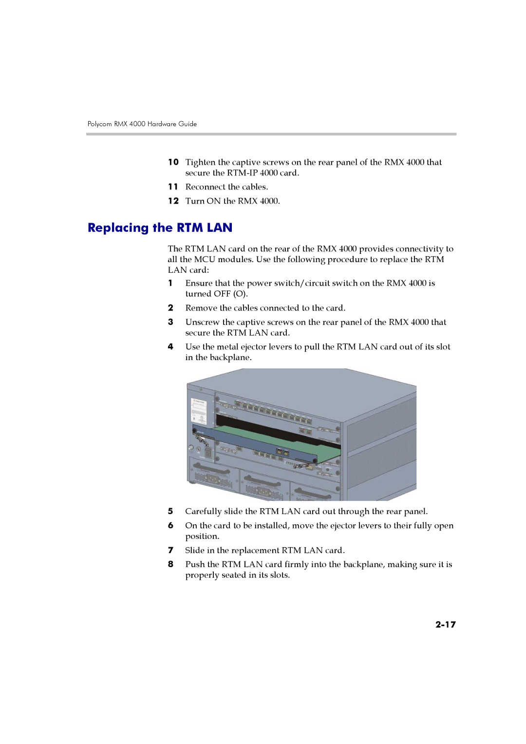 Polycom DOC2559A manual Replacing the RTM LAN 