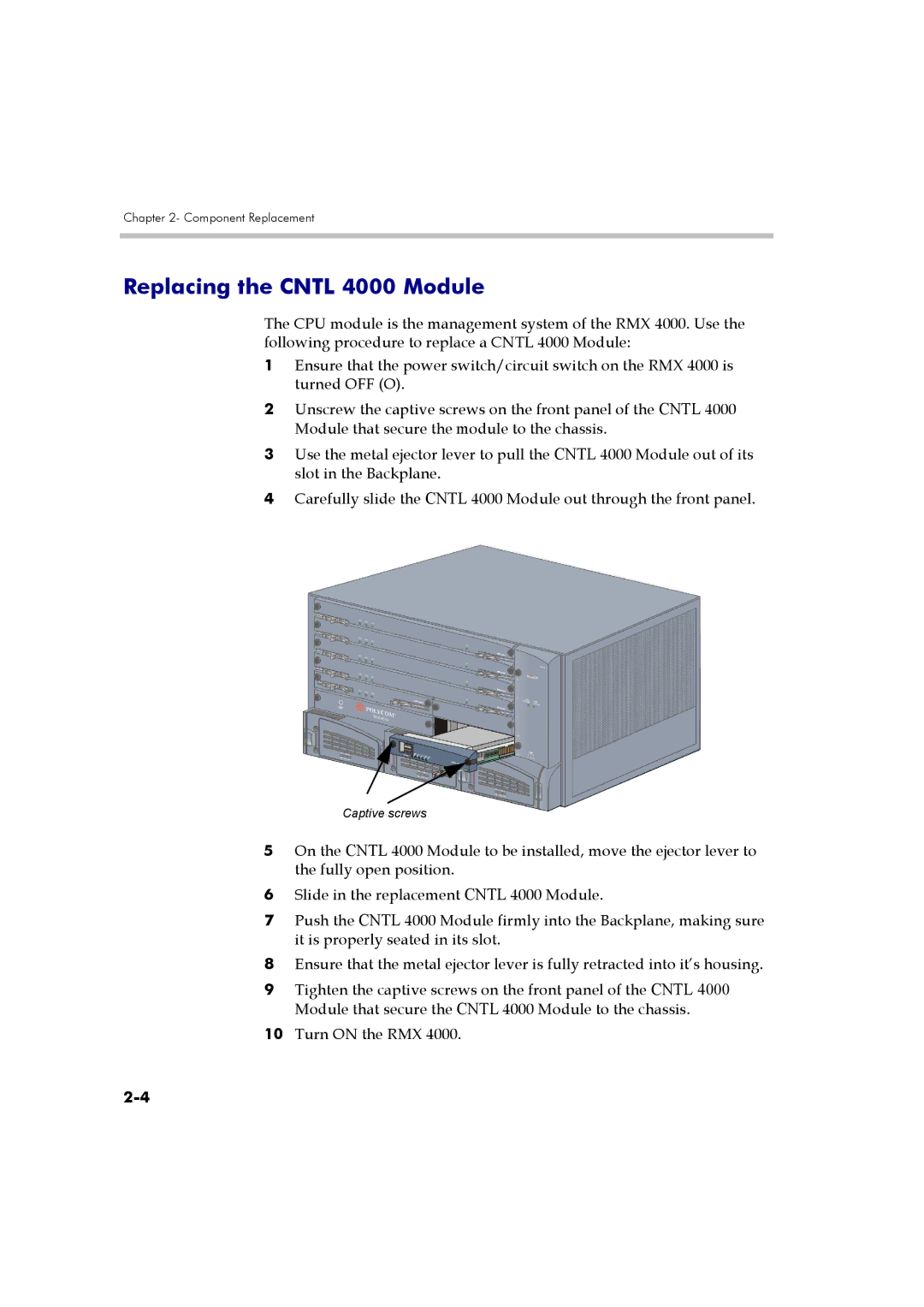 Polycom DOC2559B manual Replacing the Cntl 4000 Module 