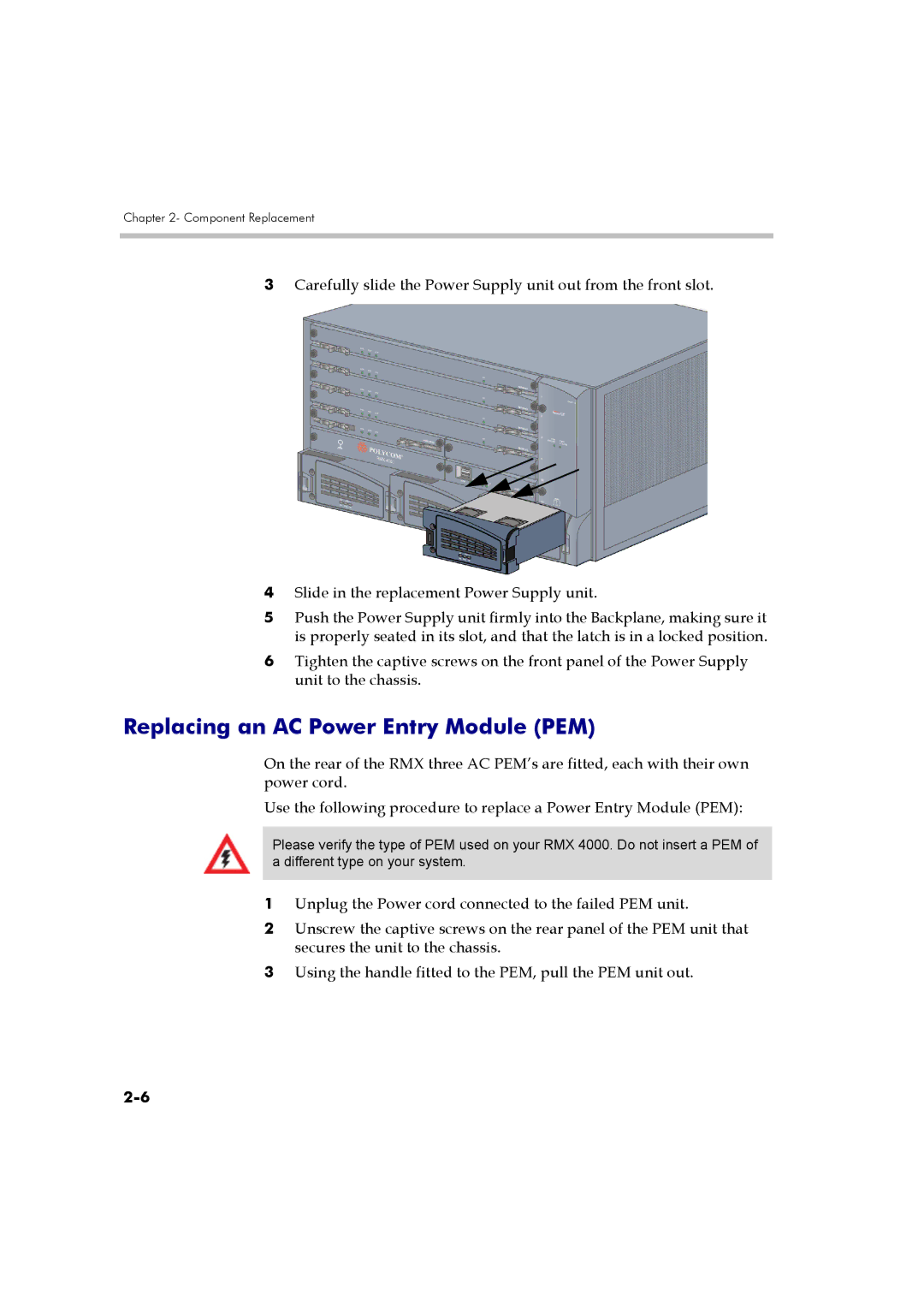 Polycom DOC2559B manual Replacing an AC Power Entry Module PEM 