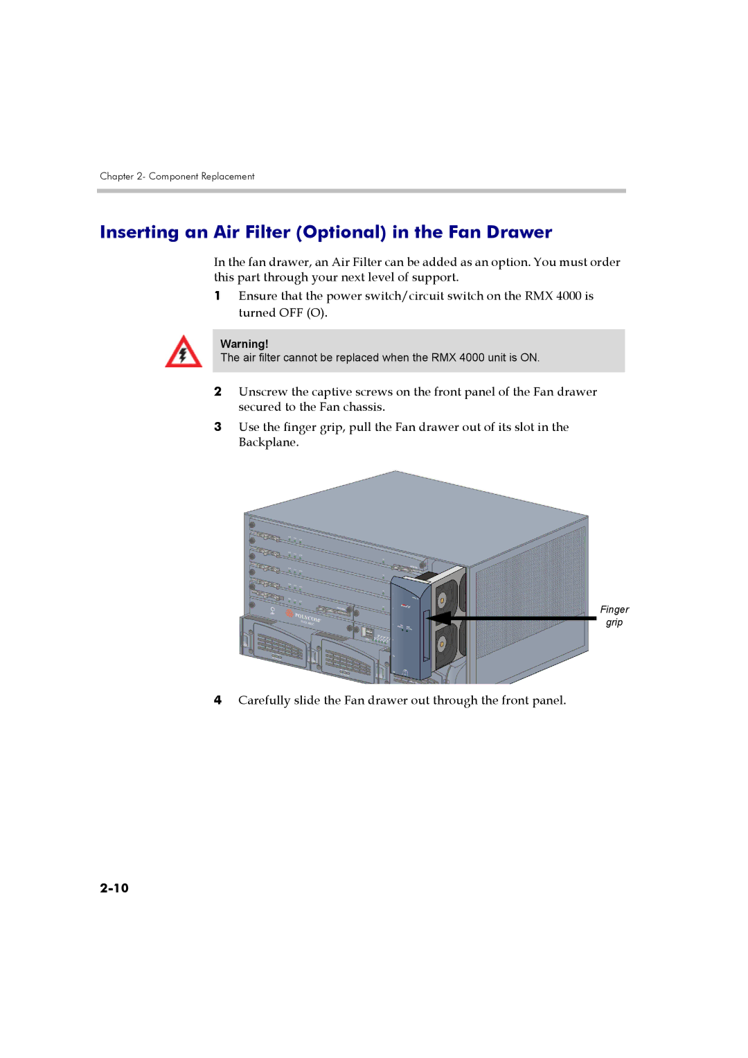 Polycom DOC2559B manual Inserting an Air Filter Optional in the Fan Drawer 