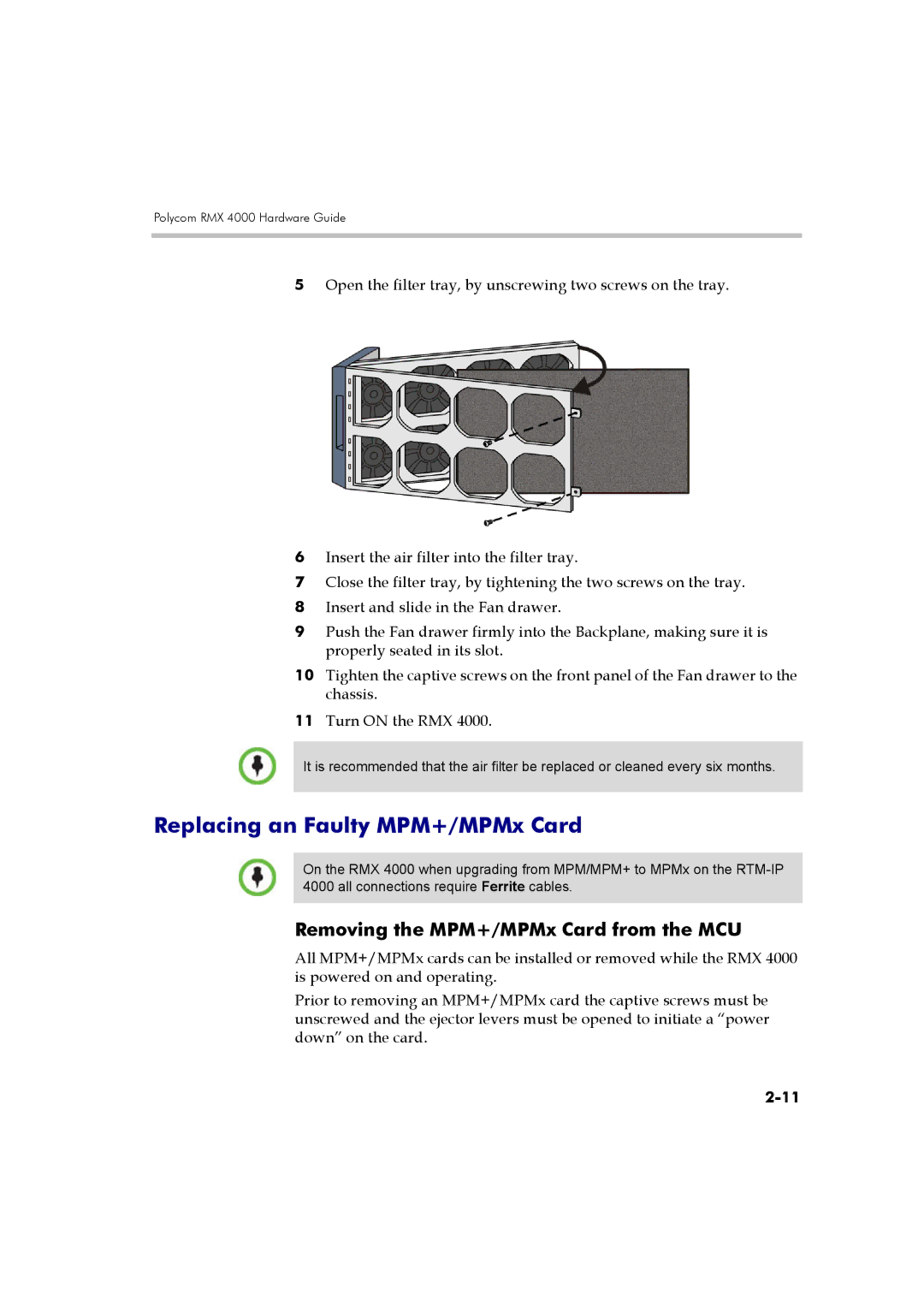 Polycom DOC2559B manual Replacing an Faulty MPM+/MPMx Card, Removing the MPM+/MPMx Card from the MCU 