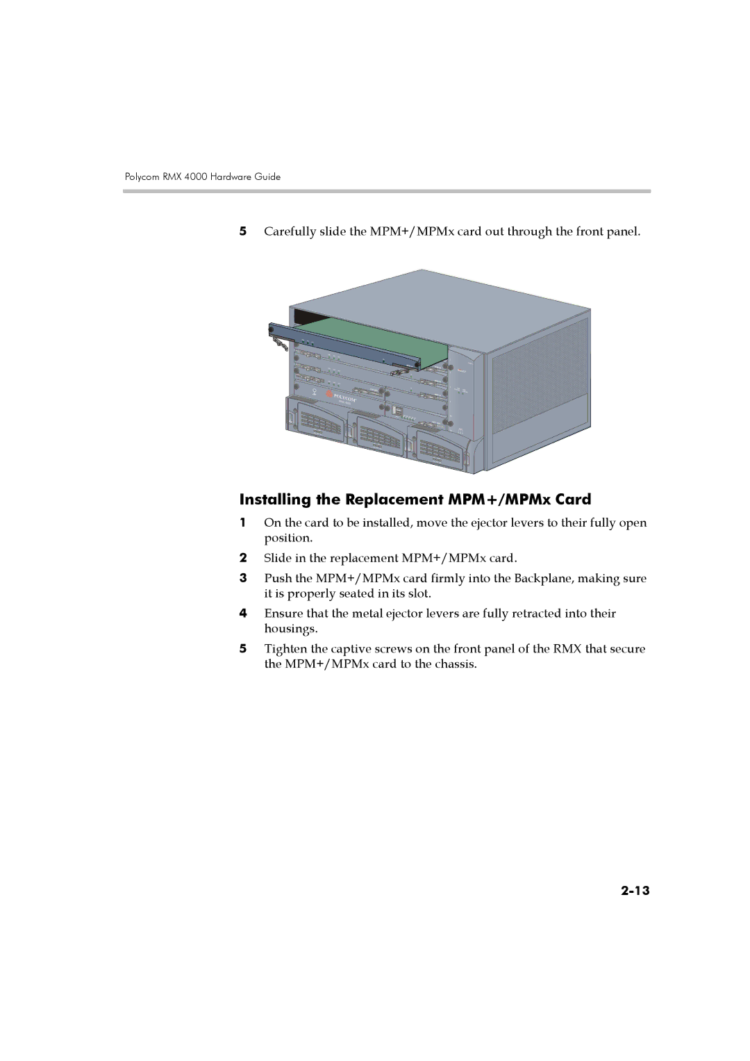 Polycom DOC2559B manual Installing the Replacement MPM+/MPMx Card 