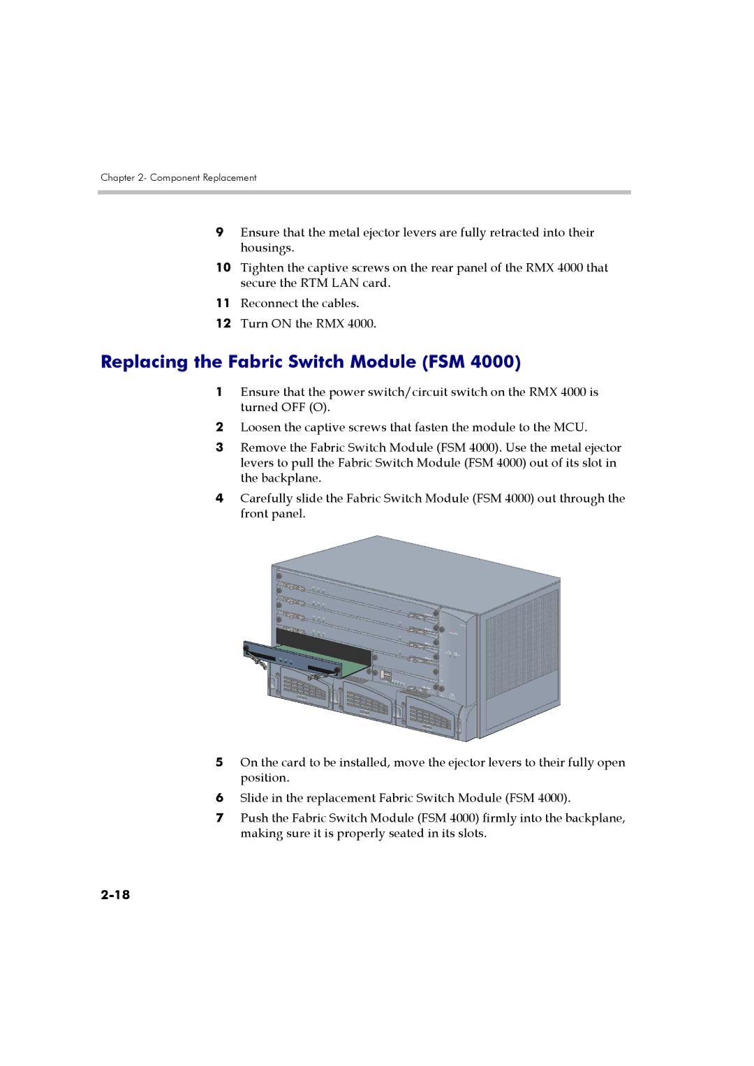 Polycom DOC2559B manual Replacing the Fabric Switch Module FSM 