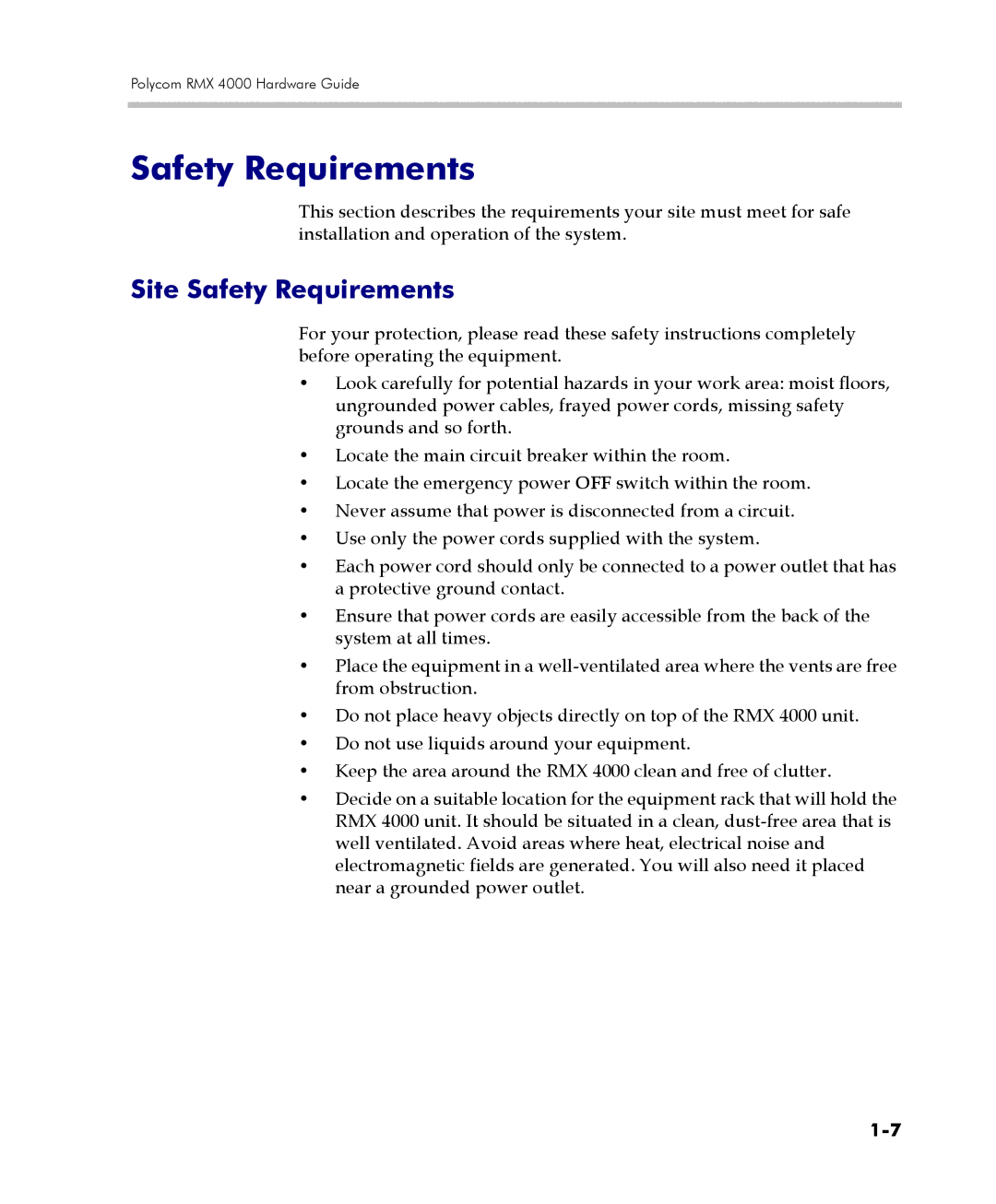 Polycom DOC2559C manual Site Safety Requirements 