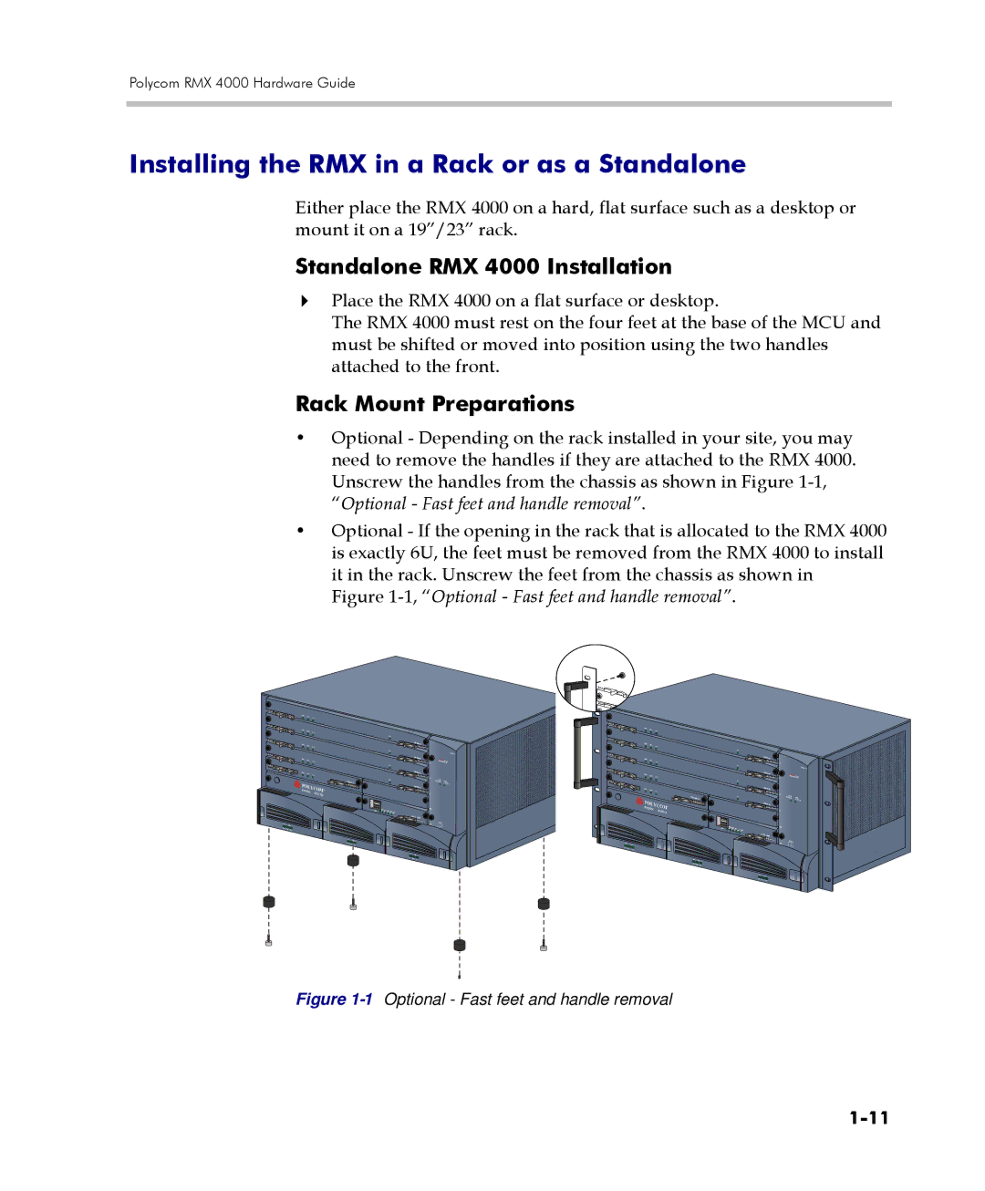 Polycom DOC2559C manual Installing the RMX in a Rack or as a Standalone, Standalone RMX 4000 Installation 