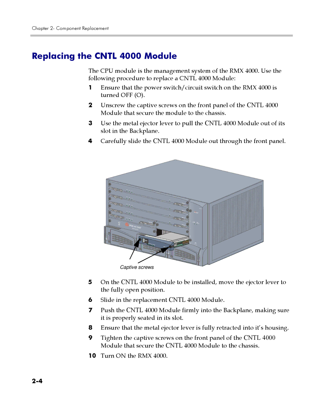 Polycom DOC2559C manual Replacing the Cntl 4000 Module 