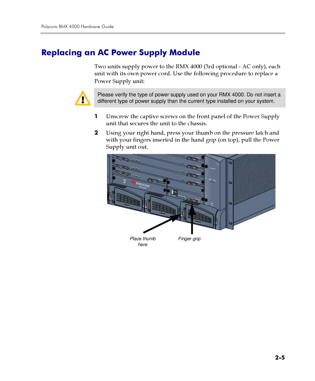 Polycom DOC2559C manual Replacing an AC Power Supply Module 