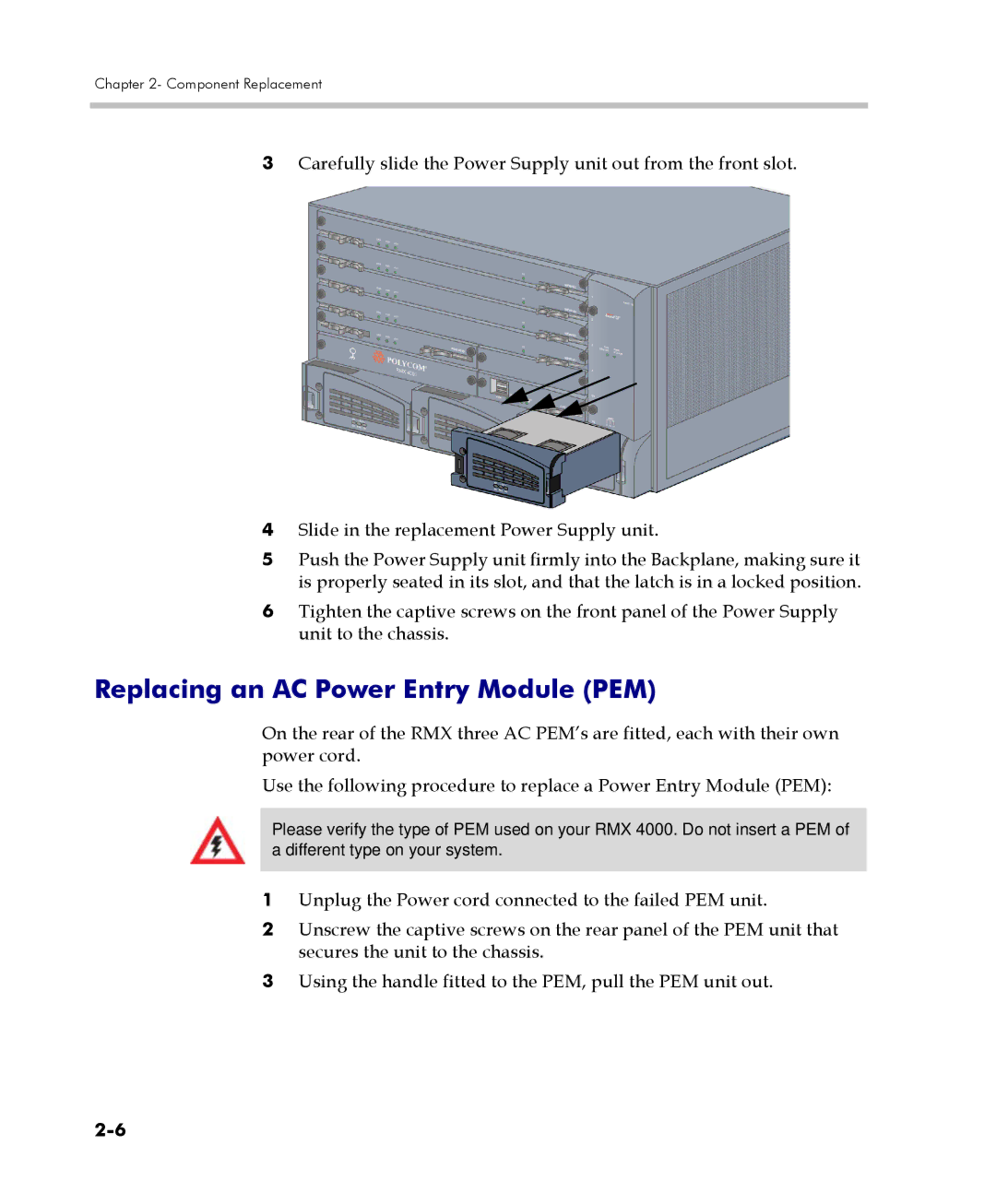 Polycom DOC2559C manual Replacing an AC Power Entry Module PEM 