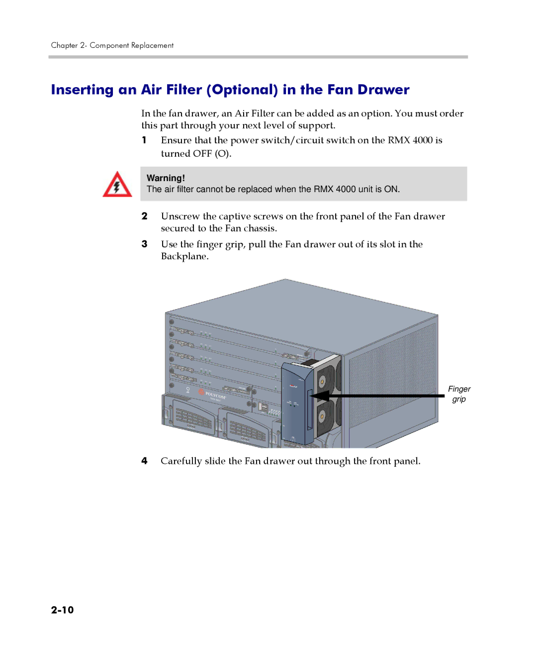 Polycom DOC2559C manual Inserting an Air Filter Optional in the Fan Drawer 