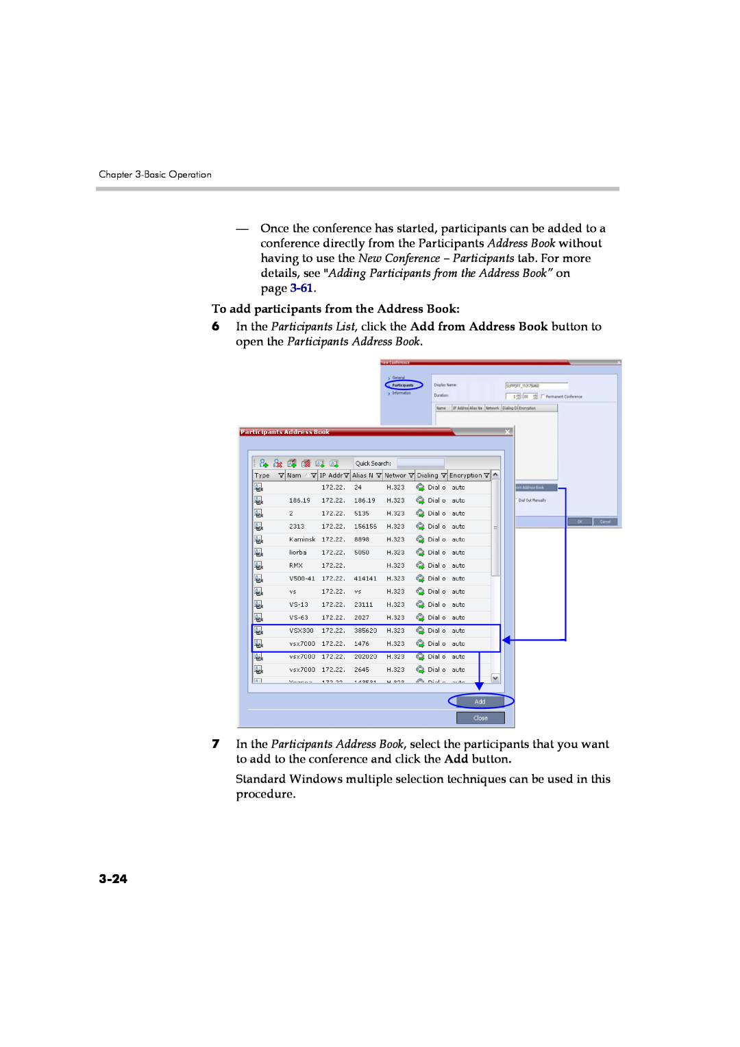 Polycom DOC2560A manual To add participants from the Address Book, 3-24 