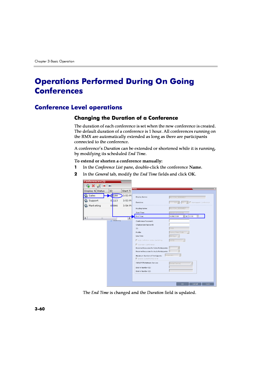 Polycom DOC2560A manual Operations Performed During On Going Conferences, Conference Level operations, 3-60 