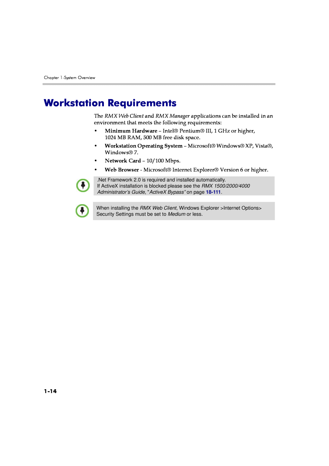 Polycom DOC2560A manual Workstation Requirements, 1-14 