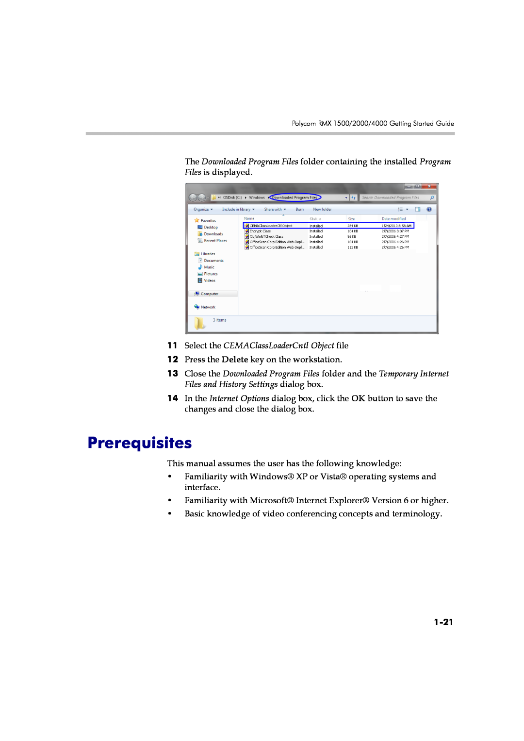 Polycom DOC2560A manual Prerequisites, Select the CEMAClassLoaderCntl Object file, 1-21 