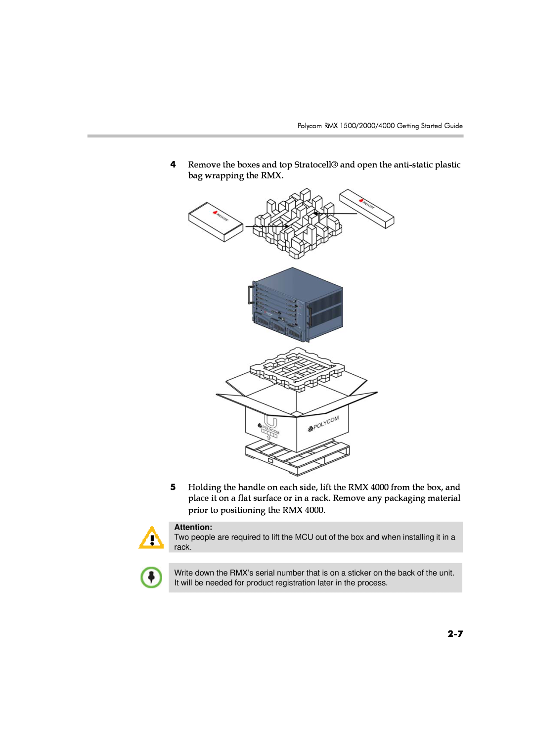 Polycom DOC2560A manual Remove the boxes and top Stratocell and open the anti-static plastic bag wrapping the RMX 