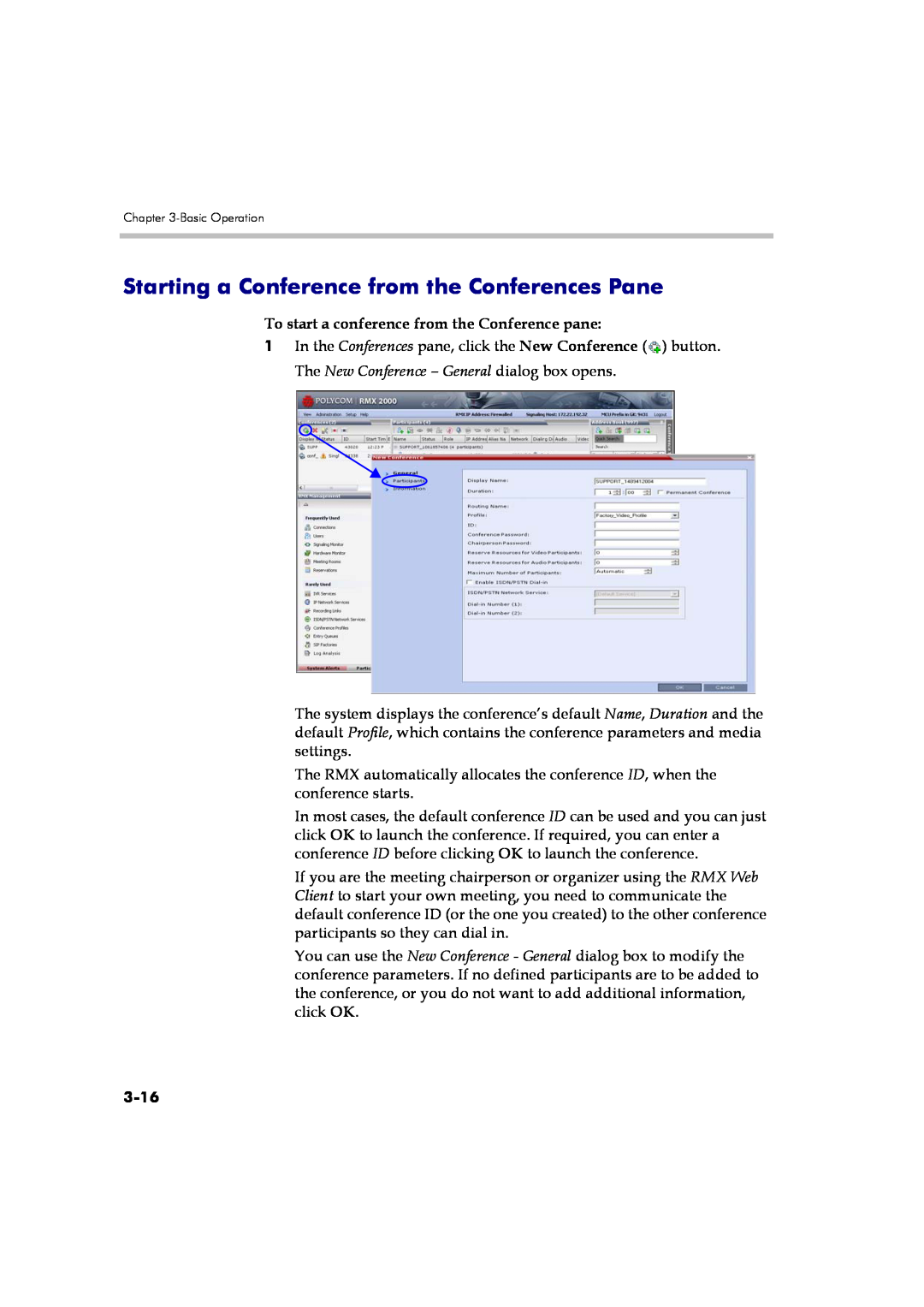 Polycom DOC2560A Starting a Conference from the Conferences Pane, To start a conference from the Conference pane, 3-16 