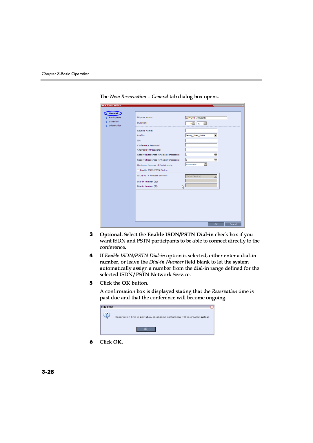 Polycom DOC2560B manual 3-28, The New Reservation - General tab dialog box opens 