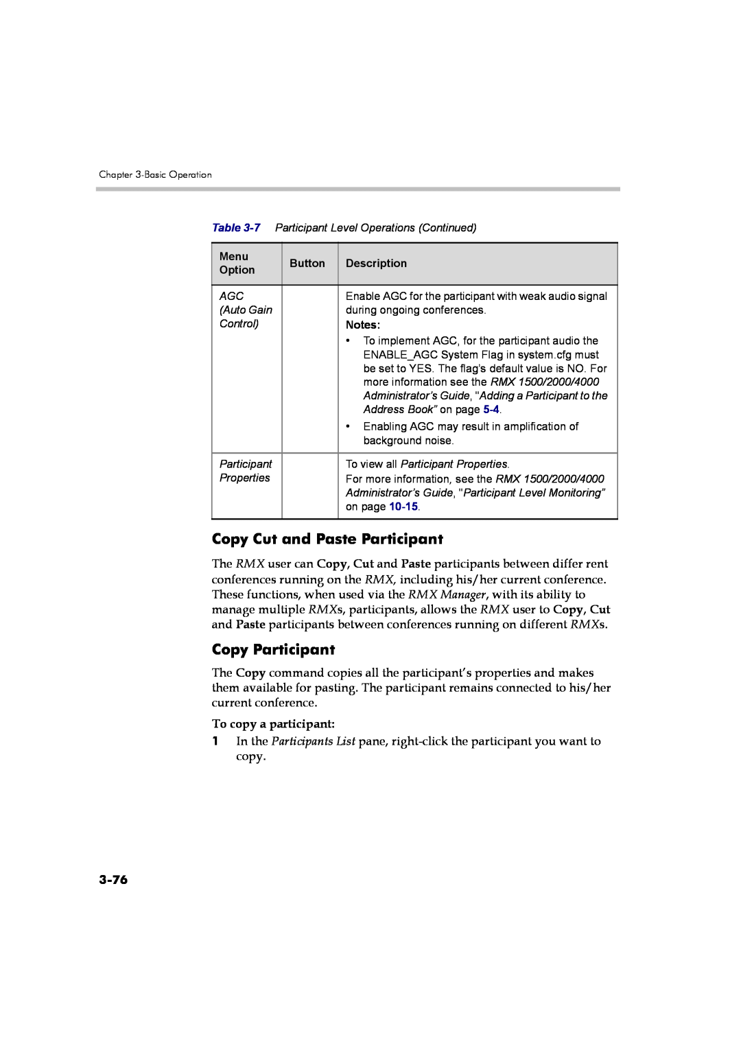 Polycom DOC2560B manual Copy Cut and Paste Participant, Copy Participant, To copy a participant, 3-76 