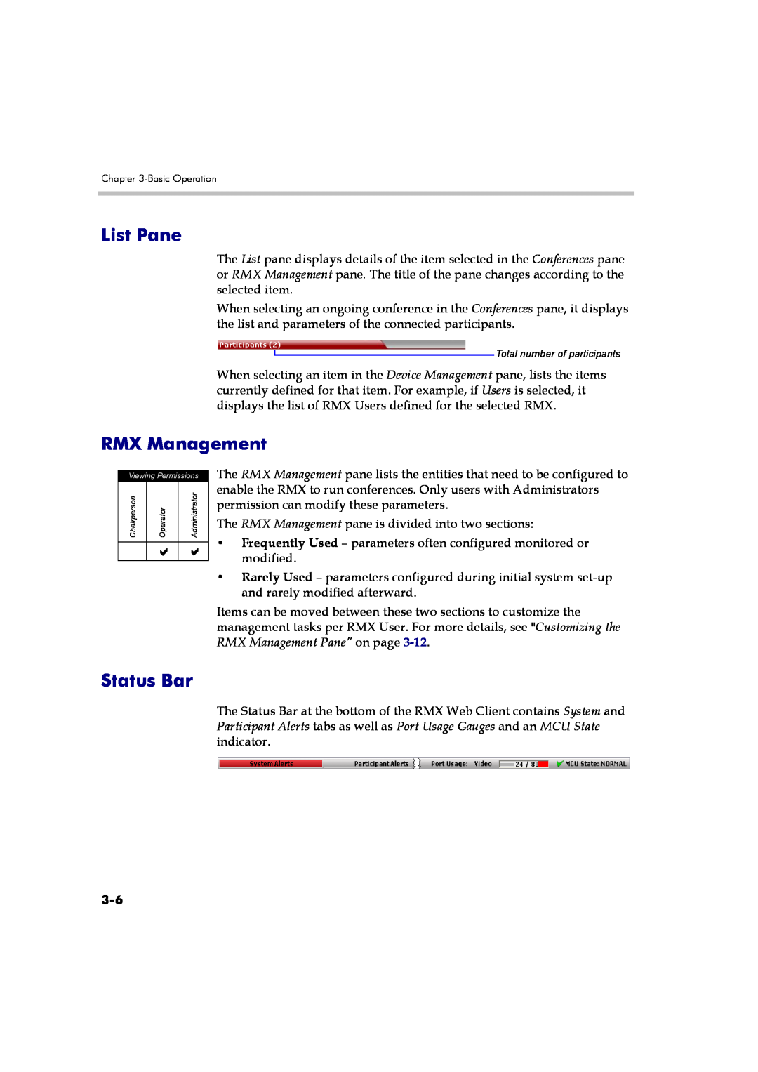Polycom DOC2560B manual List Pane, RMX Management, Status Bar 