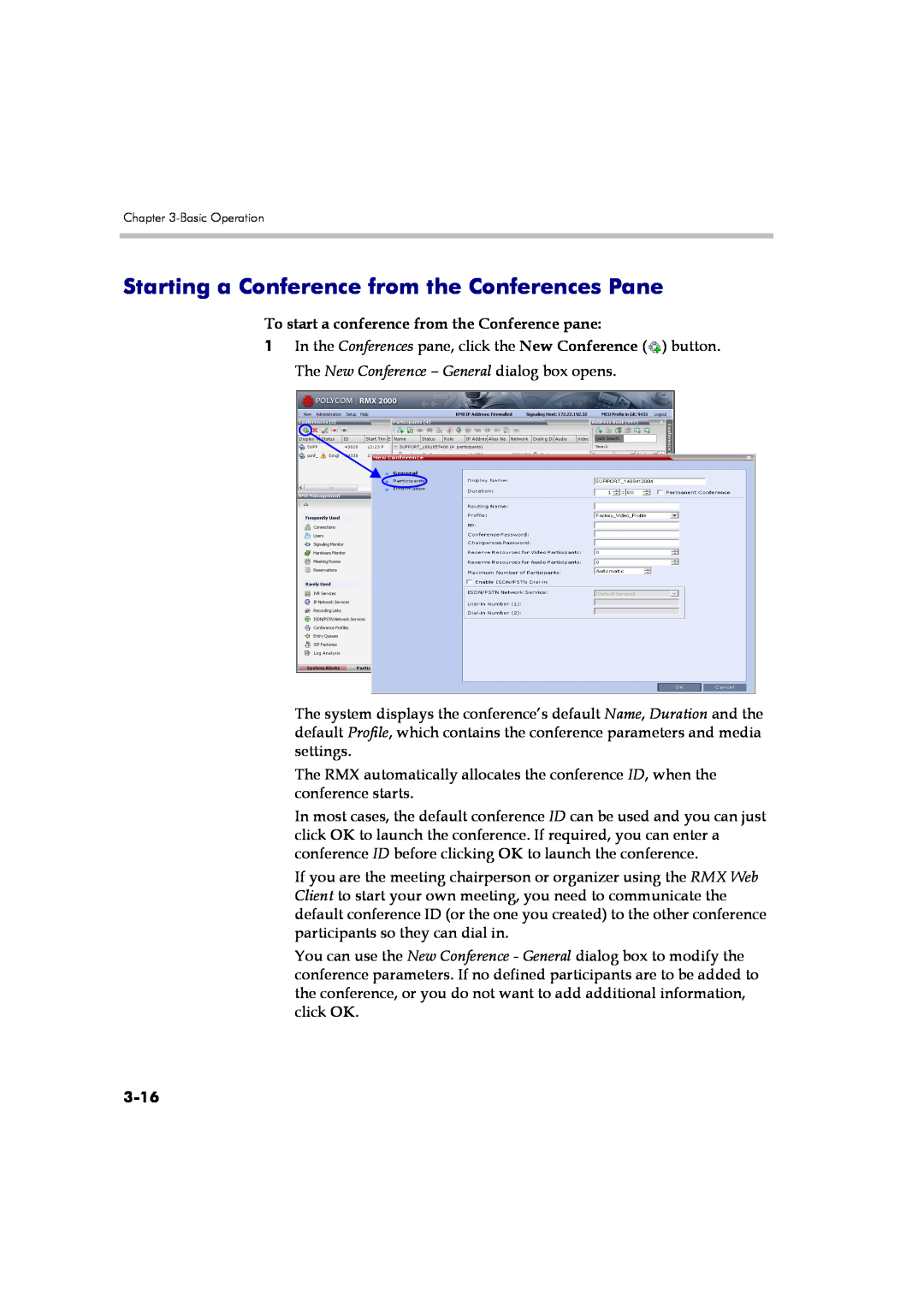 Polycom DOC2560B Starting a Conference from the Conferences Pane, To start a conference from the Conference pane, 3-16 