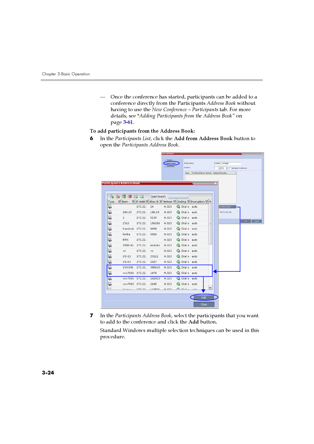 Polycom DOC2560B manual To add participants from the Address Book 