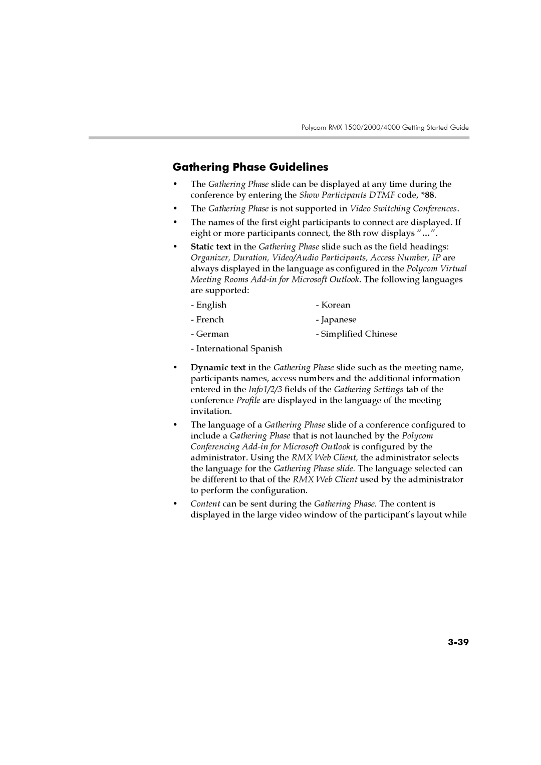 Polycom DOC2560B manual Gathering Phase Guidelines 