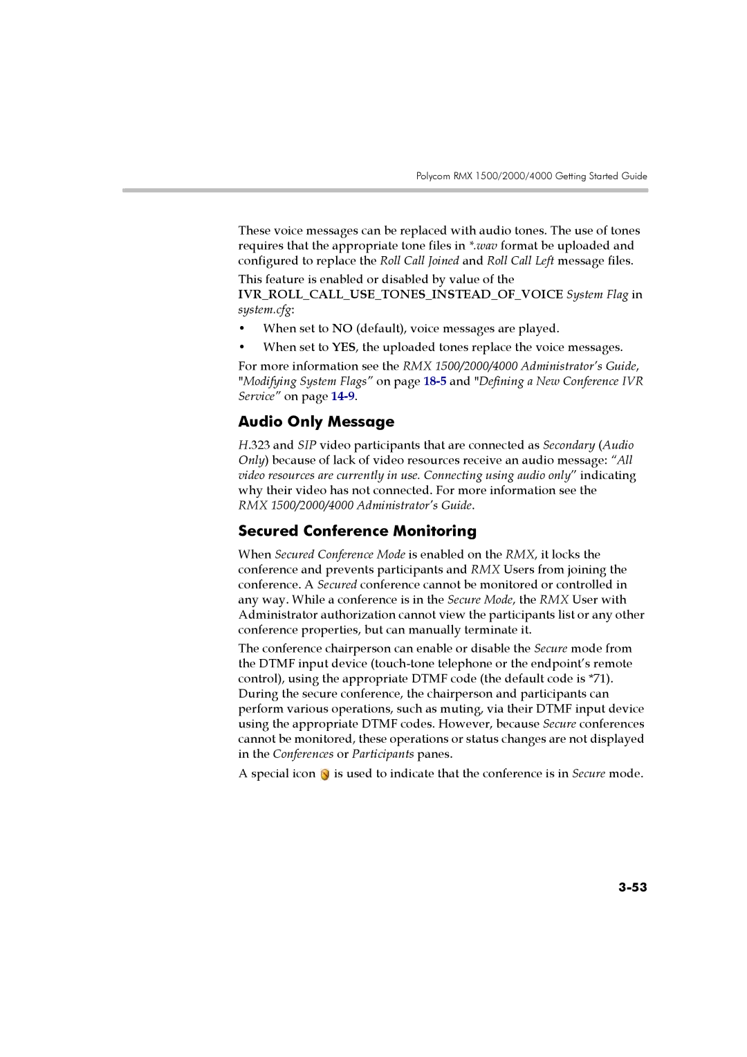 Polycom DOC2560B manual Audio Only Message, Secured Conference Monitoring 