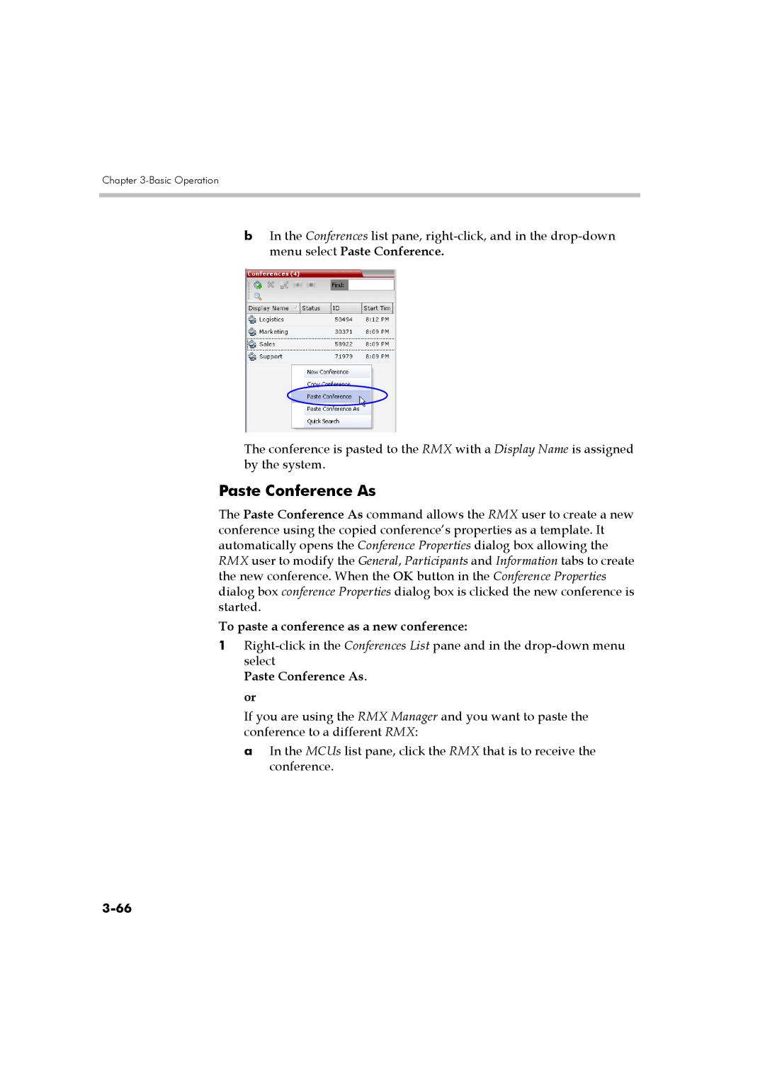 Polycom DOC2560B manual To paste a conference as a new conference, Paste Conference As. or 