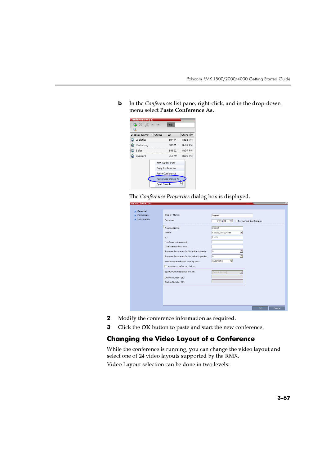 Polycom DOC2560B manual Changing the Video Layout of a Conference 