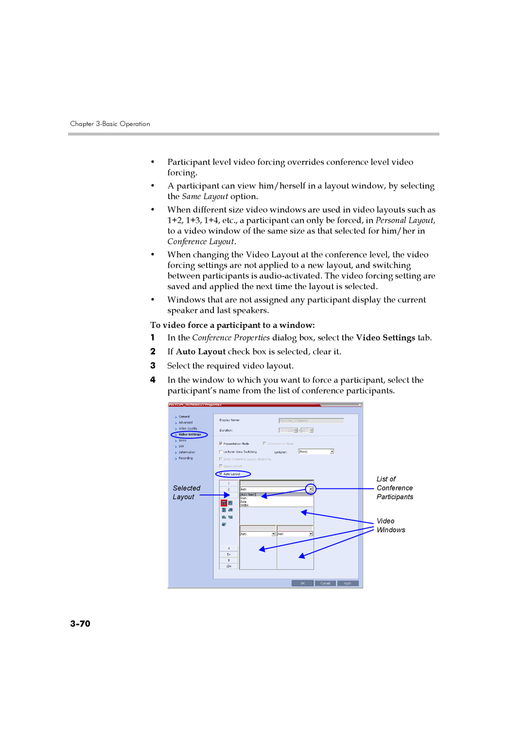 Polycom DOC2560B manual To video force a participant to a window 