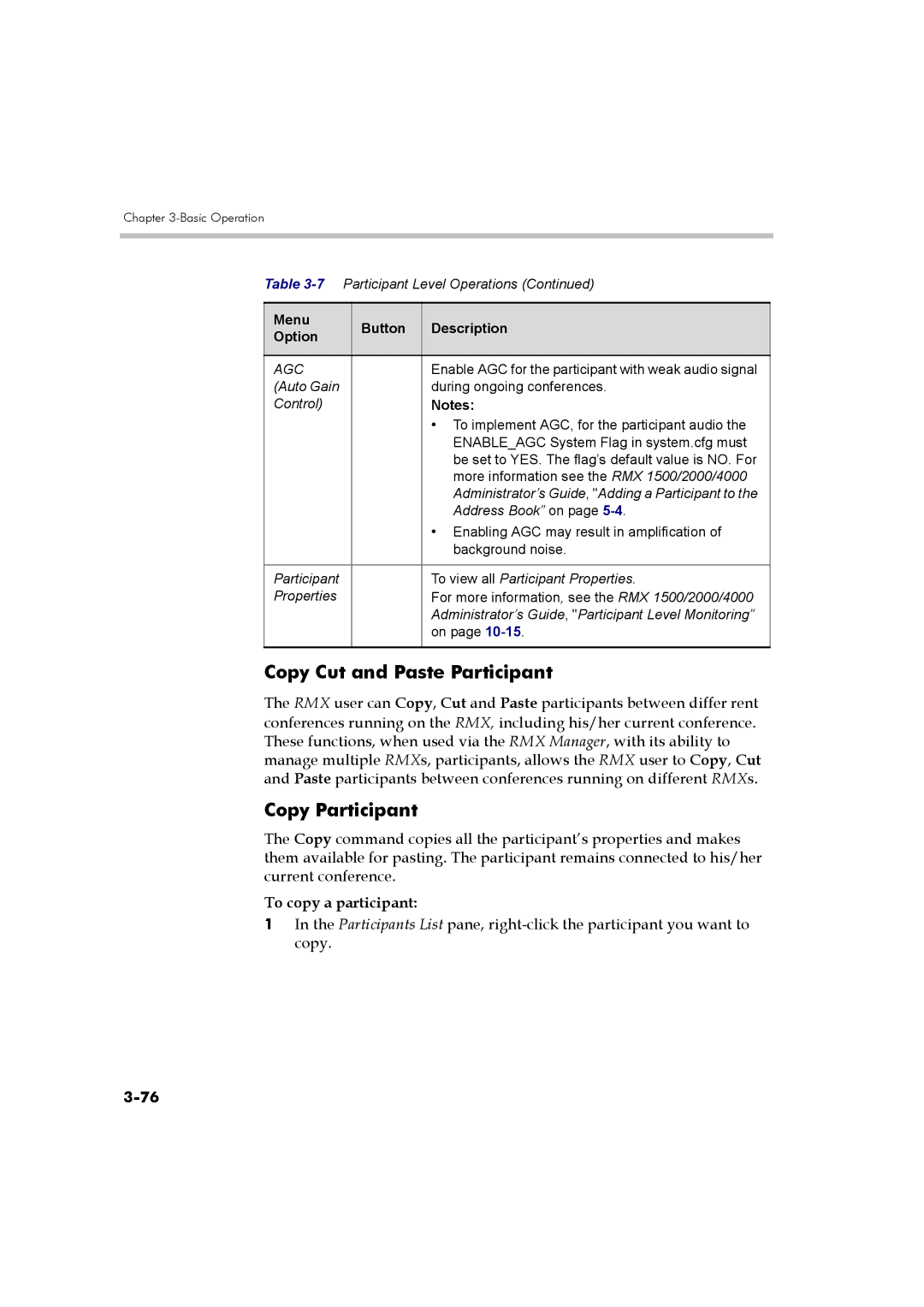 Polycom DOC2560B manual Copy Cut and Paste Participant, Copy Participant, To copy a participant 