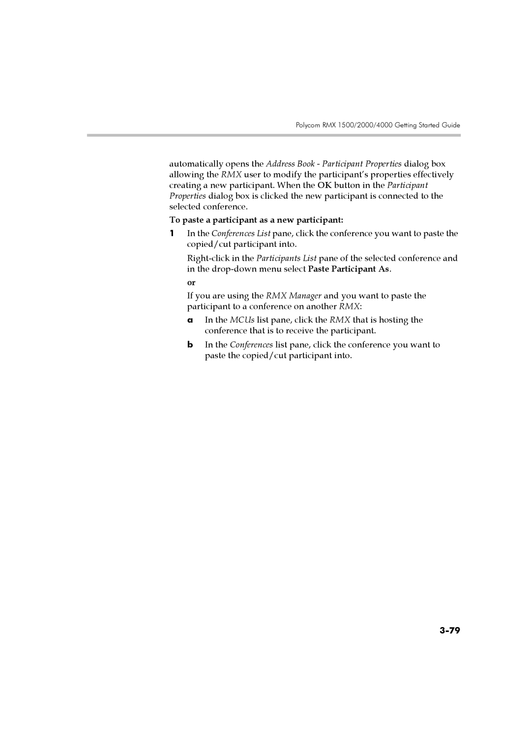 Polycom DOC2560B manual To paste a participant as a new participant 