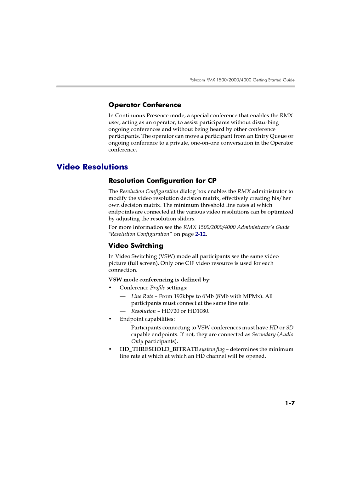 Polycom DOC2560B manual Video Resolutions, Operator Conference, Resolution Configuration for CP 