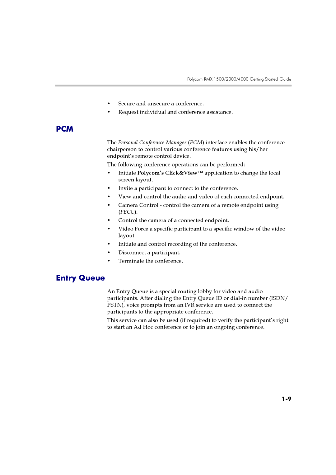 Polycom DOC2560B manual Pcm, Entry Queue 